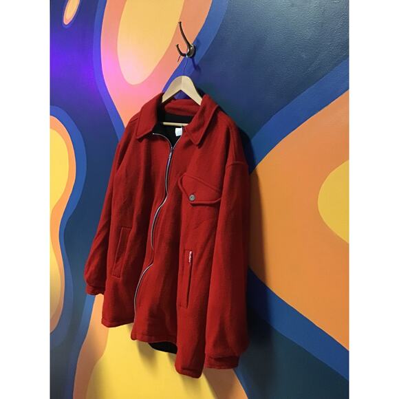 Vintage 90s Marlboro Full Zip Red Reversible Jacket Front Pockets Mens L-XL - Picture 1 of 3